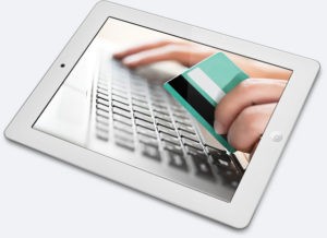iPad mit E-Commerce Motiv Kreditkartenzahlung